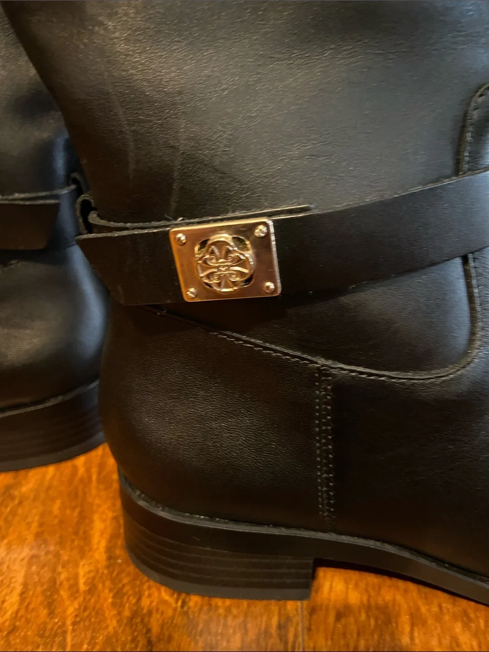 Black Leather Tall Riding Boots with Signature Hardware Charter Club Brand